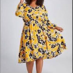Lane Bryant sz 14 16 Dress Beauticurve Floral Yellow Dress ruffled ballon sl